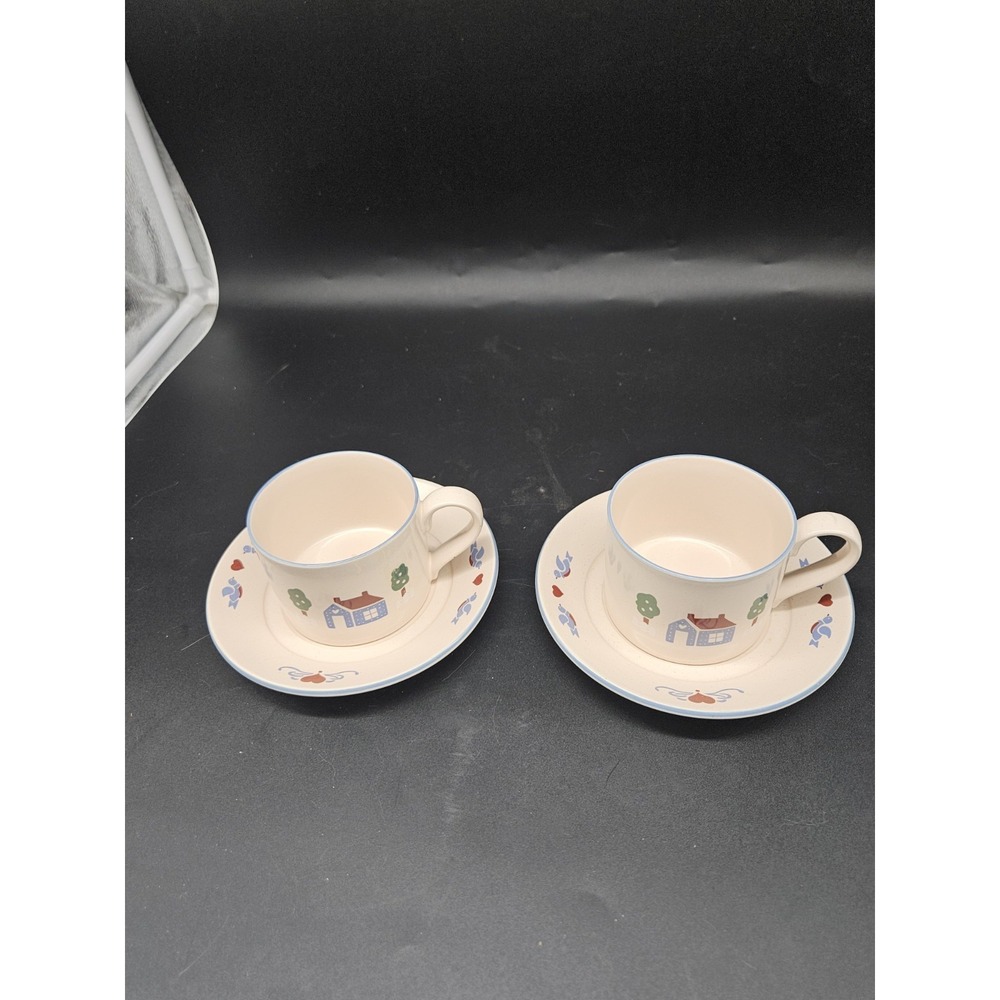 (2) Vintage International Stoneware Country Cup and Saucer Japan Cottagecore